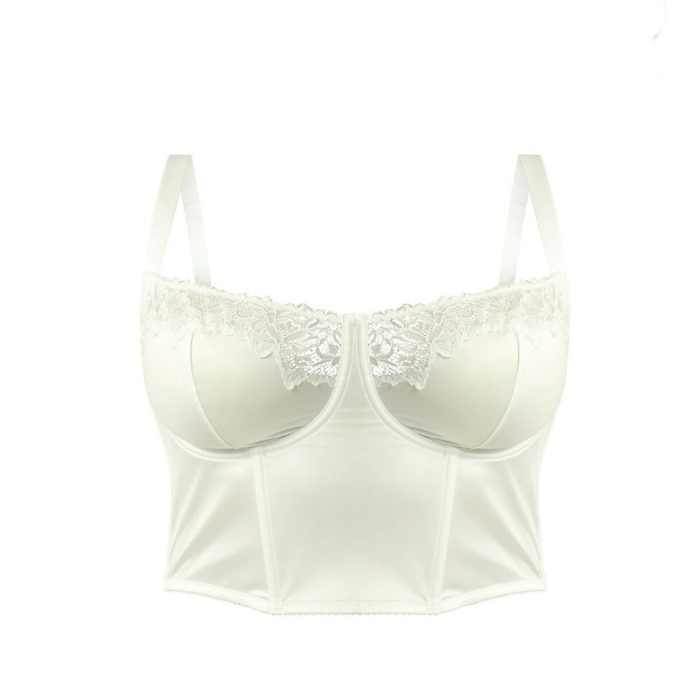 Women's Bridal Satin Bustier with Lace Trim Bra Size M - Picture 6 of 6